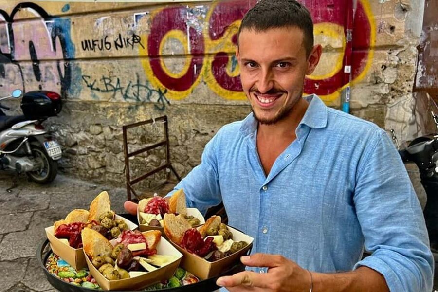 Secret Food Tours Palermo - The included tastings: fried snacks, sausage, charcuterie, and Zibibbo
